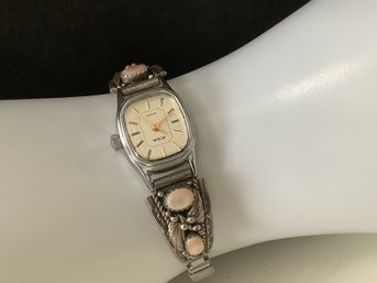 Navajo Style Watch W/ Mother Of Pearl Stone - Stretchable #11