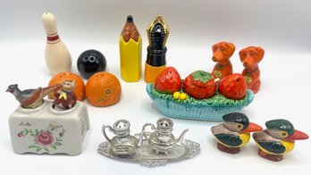 8 Vintage Salt & Pepper Shaker Sets: Birds, Dogs, Bowling, Fruit & More
