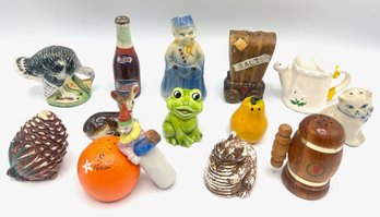 14 Single Salt Shakers: Turkey, Wagon, Animals, Fruit & More