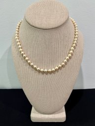 Vintage Hand Knotted Authentic Pearl Necklace With 14k Gold Clasp