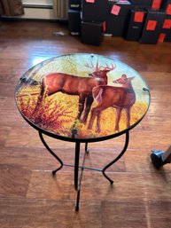 Small Black Metal Round Table With Deer On Top