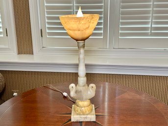 Stunning Signed Alabaster & Marble Swan Design Italian Made Lamp