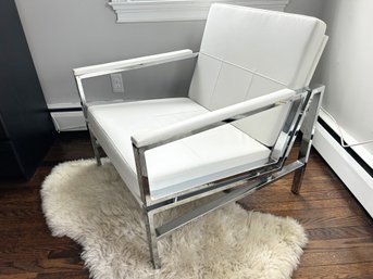 White Vegan Leather And Chrome Chair