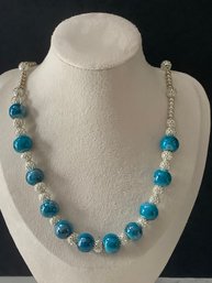 Blue & Silver Toned Beaded Necklace #22