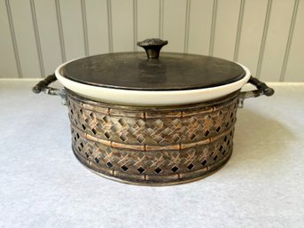 Mid Century Hall Baker In Silver Plated Basket Weave Lidded Stand