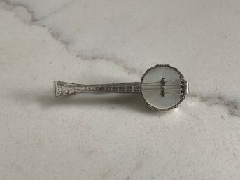 Vintage Banjo Brooch W/ Mother Of Pearl Disc #28