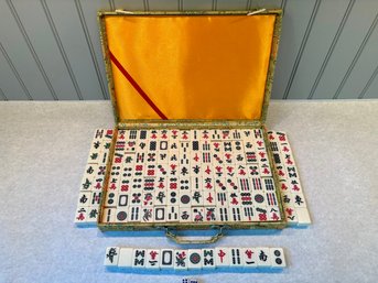 Mahjong Tiles In Satin Lined Carrying Case