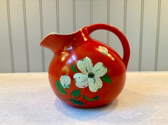 Mid Century Dogwood Decorated Orange Pitcher