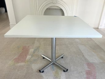A Pair Of 36 Inch Square Tables - Chrome Pedestal Base