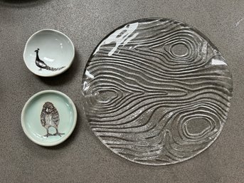 Wood Grain Glass Server With Nature SkT Bowls