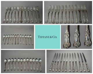 Antique Tiffany & Company Sterling Silver 'English King' Flatware, Service For 12,  Pat. 1885 - Moore Era
