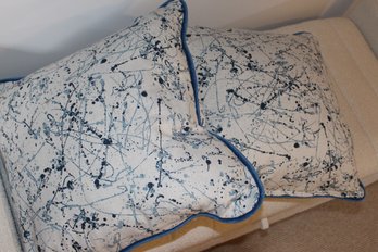2 Blue White Speckled Calico Throw Pillows