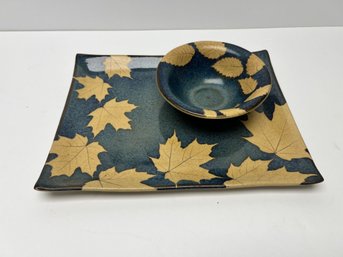 Kaleidoscope Pottery With Leaf Pattern  Platter & Bowl