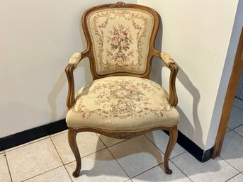 French Vintage Tapestry Carved Wood Arm Chair