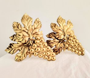 Pair Of Brass Towel Hooks With Leafy Grape Motif