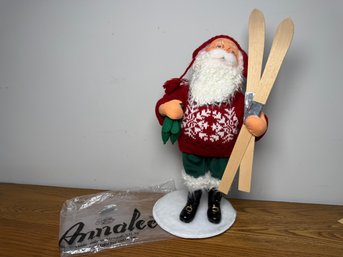 2003 Annalee Skiing Santa With Wooden Skis