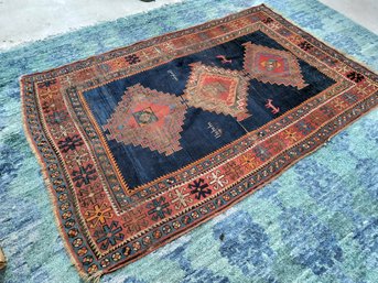 Vintage Flat Weave Rug With Geometric Pattern