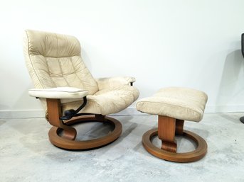 Vintage Living Room Chair/armchair With Ottoman, Likely Scandinavian 1970s
