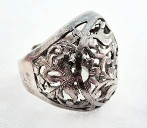 Vintage Ring With Elaborate Design. Appears To Be Silver But Unmarked