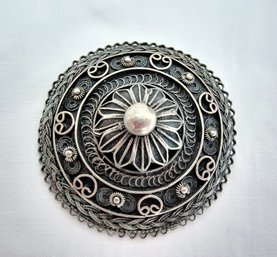 Vintage Brooch/pin With Heavy Filigree Design Marked Jerusalem