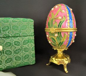 Faberge Style Enameled Egg With Wind Up Musical Component