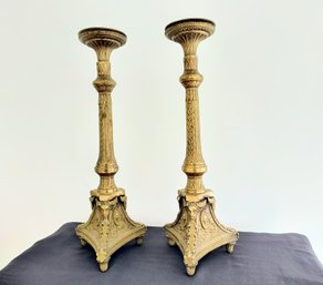 Pair Of Heavy Ornate Metal Candlestick Holders