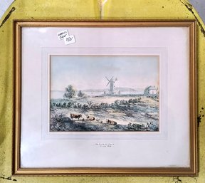Framed And Matted Antique Pastoral Print, Possibly With Ink Details