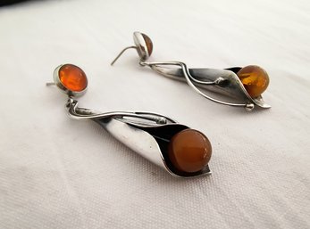Pair Of Sterling Silver Earrings In A Flower Bud Shape