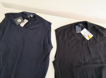 Two New With Tags Very Fine Merino Wool Vests One Navy And Black
