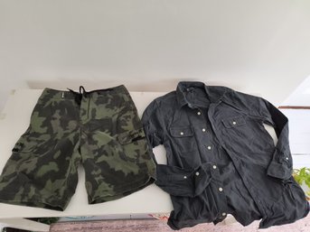 New Hurley Shorts And Tommy Long Sleeve Shirt, Size Men's Medium