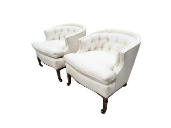 Pair Of Vintage Upholstered Chairs In An Off-white Color