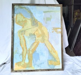 Vintage Painting On Canvas In A Silver Toned Frame