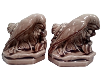*RARE* 1959 Rookwood Pottery High - Glaze Brown Raven Bookends     MB/A3
