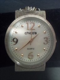 Chico's Irridescent Face With Gold Tone Numbers/hands & Silvertone Bracelet  MIG/E4