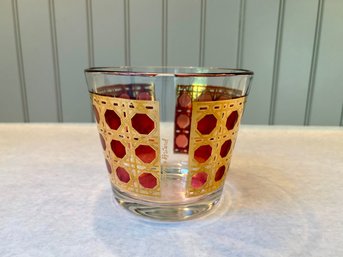 Georges Briard MCM Glass Ice Bucket With Copper & Gold Cane Pattern