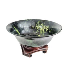 Exceptional Antique Carved Jade 'Spinach Leaves' Bowl, Originally $1,500