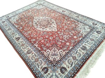 Very Good Condition Large Hand Made Vintage Wool Carpet, Classic Medallion And Corner Design, Likely Persian