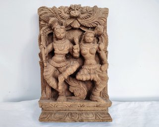 Antique Carved Wood Temple Panel, India