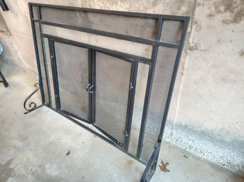 Black Metal Fireplace Screen With Glass Border