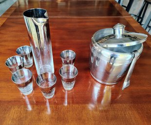 Vintage Drinks Set With Carafe, Six Glasses, Ice Bucket And Tongs