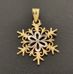 Vintage 14k Gold Tiny Diamond Snowflake Pendant