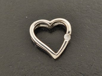 Vintage 10k White Gold Tiny Diamond Heart Pendant