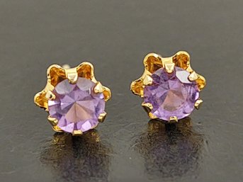 Vintage 14k Gold Amethyst Stud Earrings