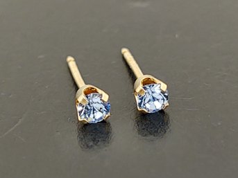 Tiny Vintage 14k Gold Ice Blue CZ Stud Earrings