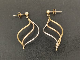 Vintage 14k Gold Multi Tone Spiral Dangle Earrings
