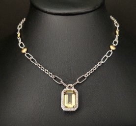 Stunning 14k White Gold 7.25ct Citrine Diamond Necklace
