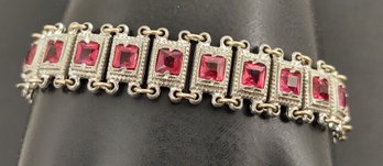 Antique Victorian Art Deco Silver Toned Czech Glass Bracelet