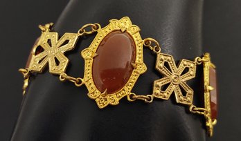 Antique Victorian Art Deco Gold Filled Czech Glass Bracelet