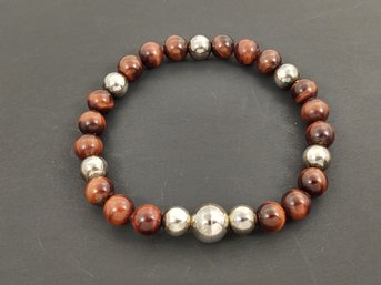 Vintage Designer MILOR Sterling Silver Tigers Eye Beaded Bracelet