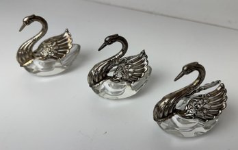 Three Swan Sterling Silver Salt Dishes Made In Germany